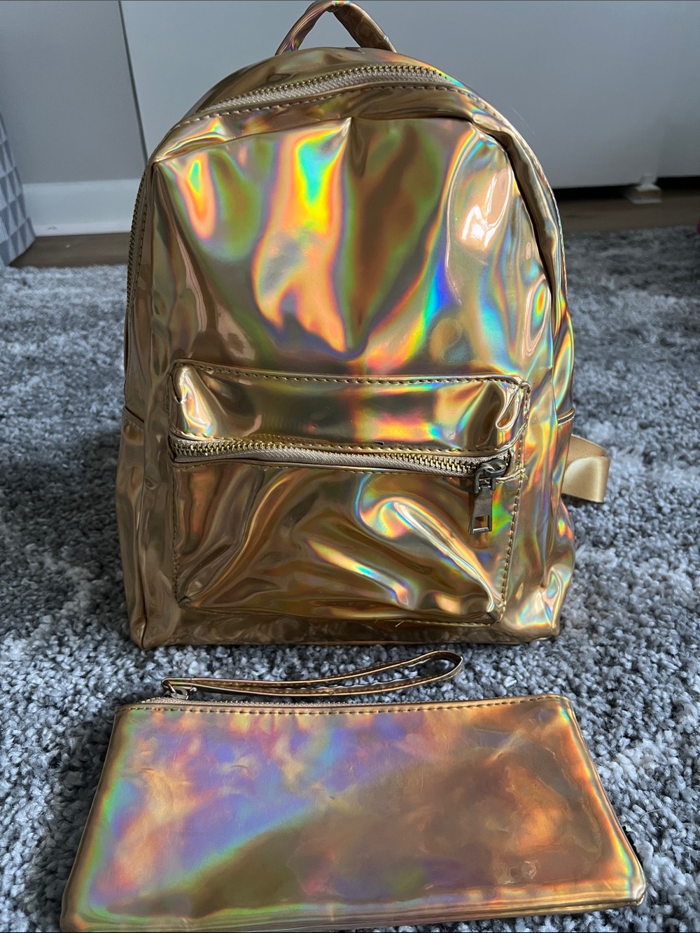 Holographic Gold Mini Backpack for Women